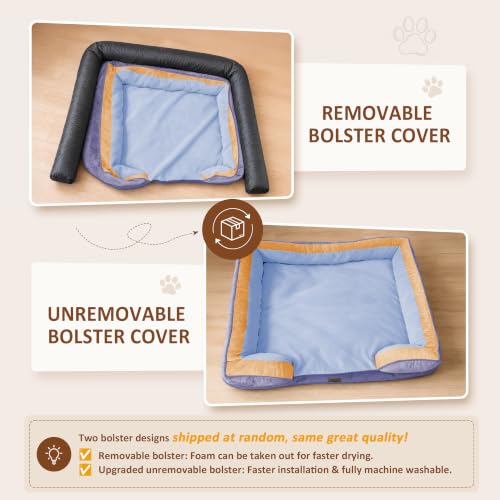 Orthopedic Dog Bed for Extra Large Dogs with Bolster (45.0"L x 35.0"W x 8.5"Th / Twilight Wave)