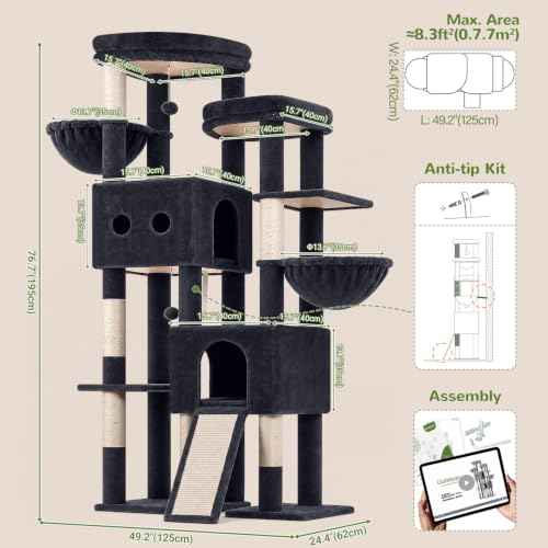 Sturdy Cat Tower for Indoor Cats 20lbs (Dark Grey / 76 inch)