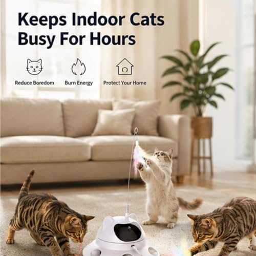 3-in-1 Auto Laser Cat Toy, USB Recharge Motion Activated Kitten Feather Chase Toy - Off-White (Off-white)