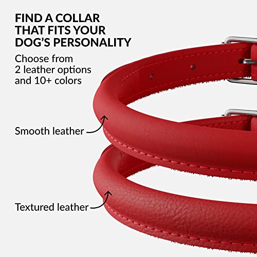 Tangle Free Rolled Leather Dog Collar (Red / XS)