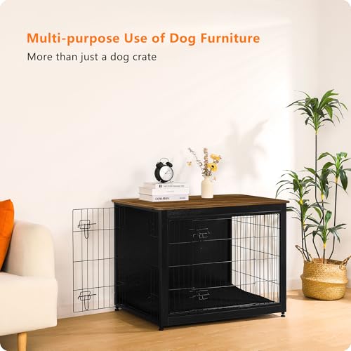 38.5" XL Dog Crate Furniture with Cushion (Black+Warm Brown / 38.5"L x 25.6"W x 26.8"H)