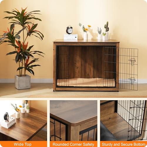 43.3" XXL Dog Crate Furniture with Cushion (Warm Brown / 43.3"L x 29.1"W x 31.7"H)