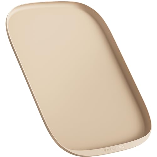 Cat Food Mat Safety Silicone Dog Food Mat for Feeder Fountain Waterproof Dog Bowl Mats Raised Edge Spill Protection Floor (Ivory / M-22"x16.5")