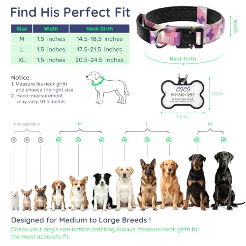 Personalized Tactical Dog Collar with Custom Photo Name for Large Dogs (Pink Camo / L: Fits Neck 17.5"-21.5")