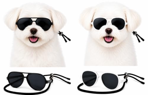 G029 Dog Cat Pet Aviator Pilot Sunglasses for Small Breed up to 15lbs (S, Up to 15lbs, 2-pack Black + White)