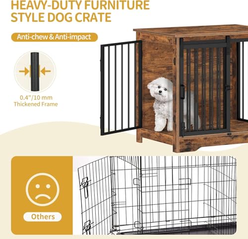 27.2" S Dog Crate Furniture Indoor Dog Kennel with Barn Door (Rustic Brown / 27.2"L x 19.3"W x 25.4"H)