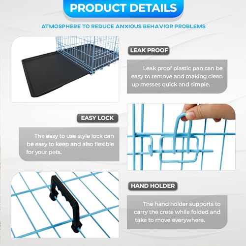 42" Foldable Metal Dog Crate (Blue)