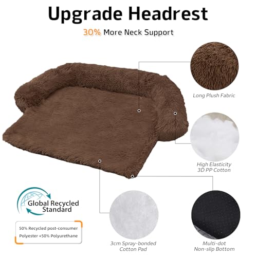 Calming Dog Bed Fluffy Plush Dog Mat for Furniture Protector with Removable Washable Cover for Large Medium Small Dogs and Cats (Coffee / 41.0"L x 37.0"W x 6.0"Th)