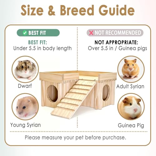 Wooden Hamster Hideout House with Platform