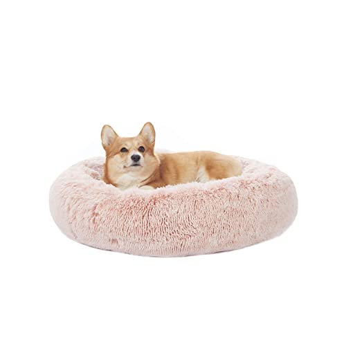 Calming Fluffy Donut Dog Bed for Medium Dogs (30.0"L x 30.0"W x 8.0"Th / Pink)