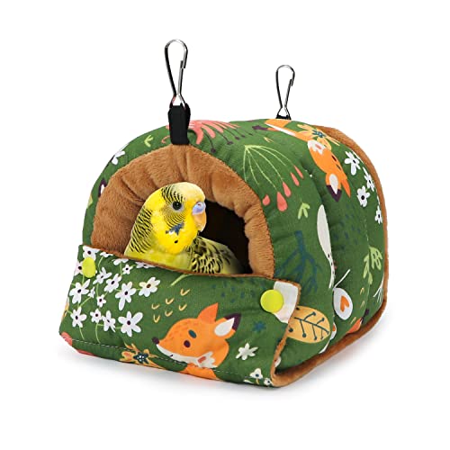 Bird Nest House Winter Warm Snuggle Hut Bird Bed Hanging Hammock for Parrots Budgies Parakeets Caique Senegal Cockatiels Conures (Small / Green)