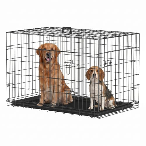 Dog Crate for Large Dogs 42 Inch Folding Metal Wire Pet Cage Double Door W (Black / 42.0"L x 26.0"W x 28.0"H)