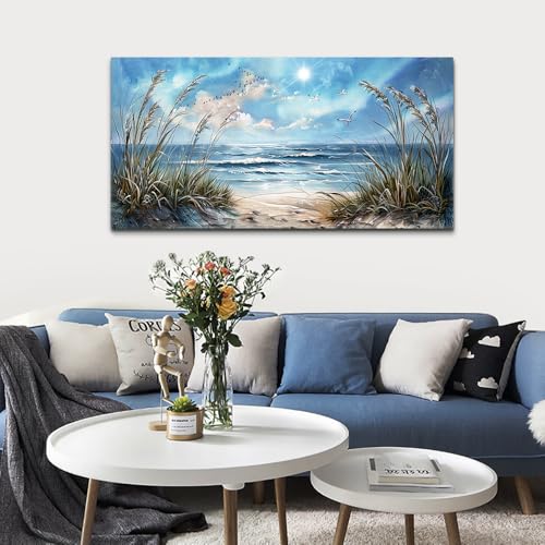 Wall Art For Living Room Wall Decor For Bedroom Bathroom Decoration Sunshine Ocean Scenery Painting Blue Sea Waves Wall Pictures Office Modern Canvas Prints Artwork Aesthetic Home Decor (40"L x 20"W / Blue Sea Sunshine Waves Pictures)