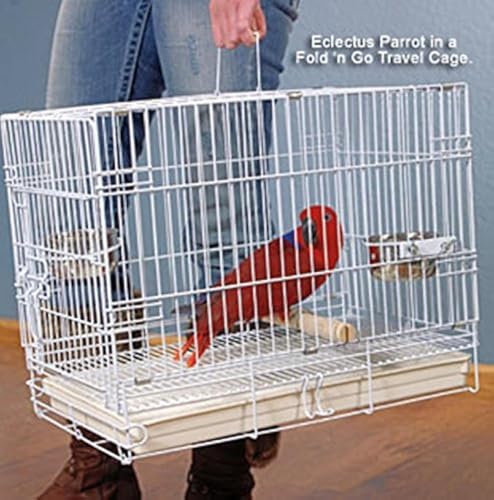 Durable Easy Portable Metal Travel or Veterinary Collapsable Parrot Bird Carrier Bite (White)