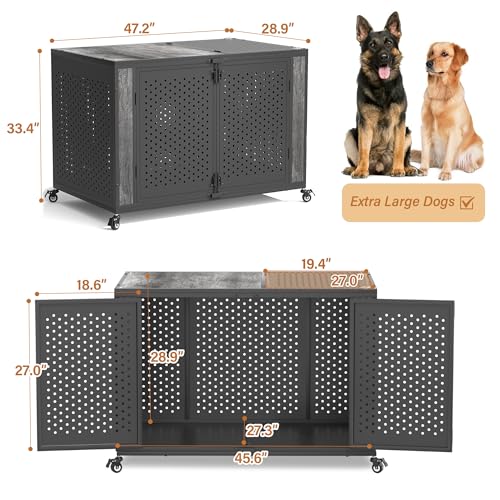 48" Heavy Duty Dog Crate Furniture for High Anxiety Dogs (Black and Gray / 48 inch)