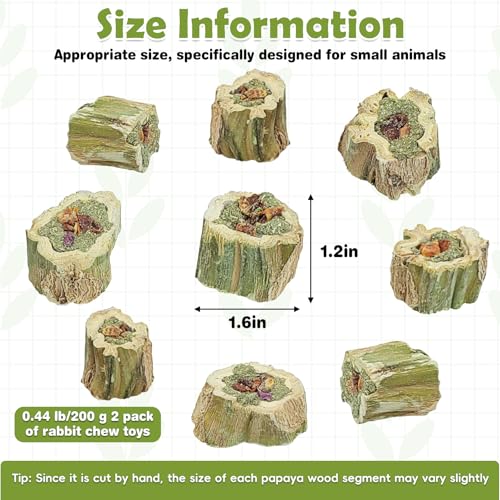 Rabbit Chew Toys Natural Papaya Wood Treats Small Pet Molar Snacks Contain Grass Apple Carrot and Purple Sweet Potato Filling for Bunny Hamsters Guinea Pigs Chinchillas Teeth Grinding