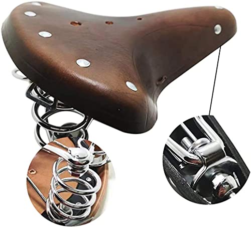 English Vintage Bicycle Saddle Touring City Saddle Comfortable Comfort Leather Bicycle Seat with Spring Rivets for Women Men (Coffee)