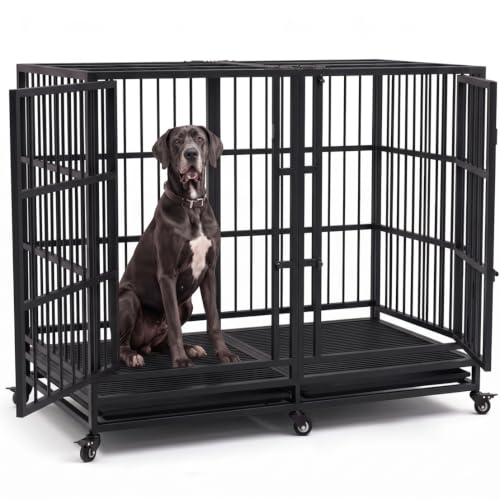 54" Heavy Duty Dog Crate with Divider Panel for Giant Dogs (Black)