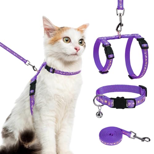 Cat Harness with Leash and Collar Set (Medium / Purple)