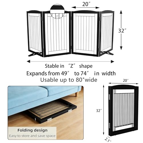 Freestanding Dog Fence Indoor (Black / 【4 Panels】80''w x 32''h)