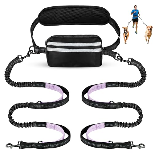 Hands Free Dog Leash for Two Dogs Walking (Black/Purple / Large)