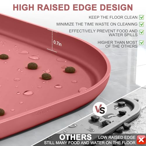 Waterproof Silicone Pet Food Mat with Raised Edge for Dog & Cat (Erythrinus / 19"L x 12"W)