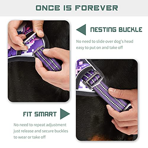 Tactical Dog Harness for Small Dogs No Pull (Purple Camo / S(Neck:13-16", Chest:15-23"))