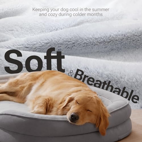 Orthopedic XL Dog Bed for Large Dogs with Faux Fur Top (XL (42"x32") / Grey)