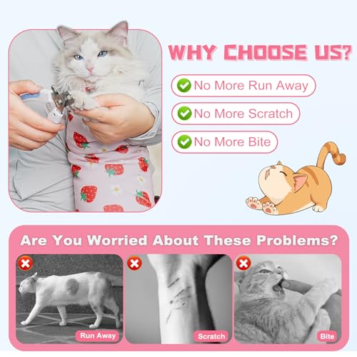 Cat Grooming Wrap for Nail Trimming (XL-31.5in ( Weight:＜ 25lbs ) / Srawberry)