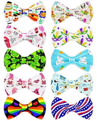 10 Pack Holiday Dog Bowties for Large Dogs Sliding on Collar (M/L)