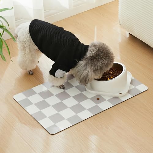 Checkered Dog Feeding Mat (19"L x 12"W / Grey)