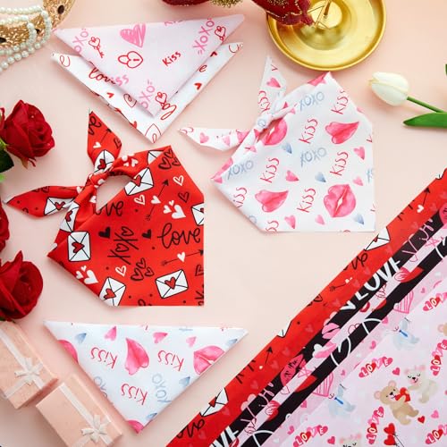 50 Pcs Valentines Day Dog Bandanas Bulk Red and Pink Bandanas for Dogs Triangle Kerchief Bibs Scarf for Pet Romantic Costume Photo Props Accessories Pet Shops Groomers (Valentines / 25.6 x 17.7 x 17.7")