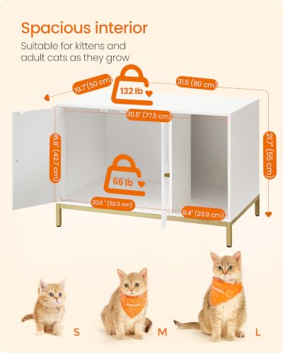 Cat Litter Box Enclosure (White + Gold / L (31.5"l X 19.7"w X 21.7"h))