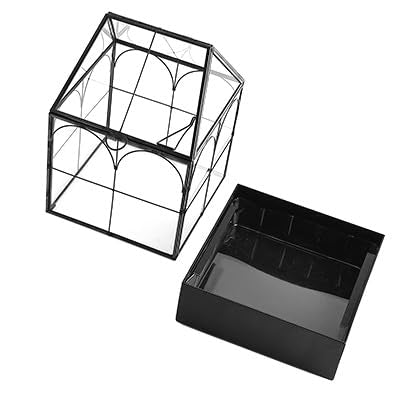 Glass Terrarium with Metal Tray (Small-5.9"L x 5.9"W x 10.2"H)