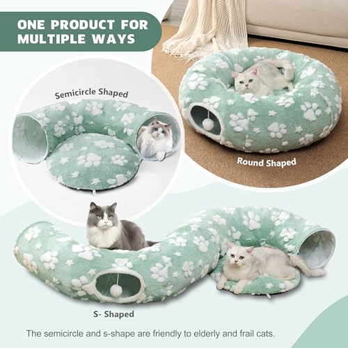 Cute Round Cat Tunnel for Indoor Cats (Green Paw / Round)