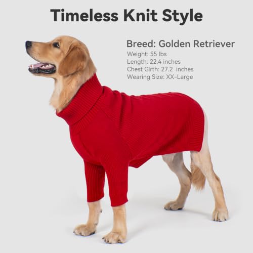 Dog Sweater Long Sleeve Warm Sweaters for Giant Breed Dogs Boy Girl (Red / XXXX-Large)