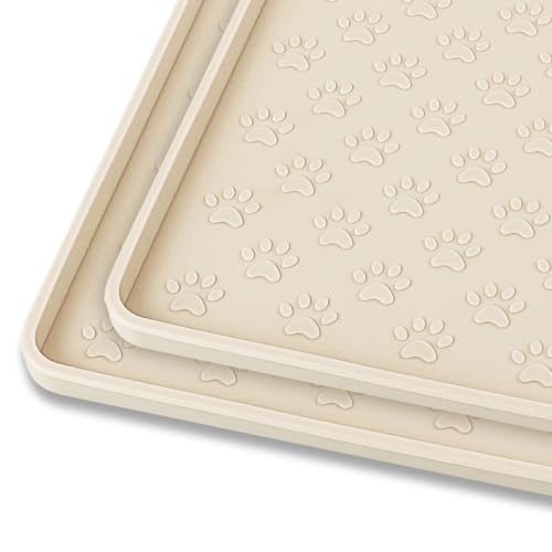 2 Pack Silicone Pet Placemat for Dog and Cat (24.5"L x 16.5"W - 2 Pack / Beige)