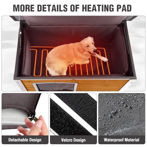 43.3‘’ Heated Dog House Outdoor with Heater and Insulated Liner for Winter (Heated Dog House)