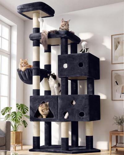 Extra Large Cat Tower for Big Cats 20 lbs (81 inch / Dark Grey)