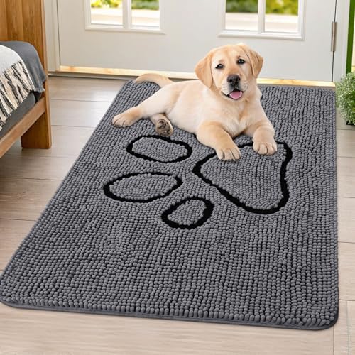 Dog Door Mat for Muddy Paws (40"X32" / Dark Grey and Black)