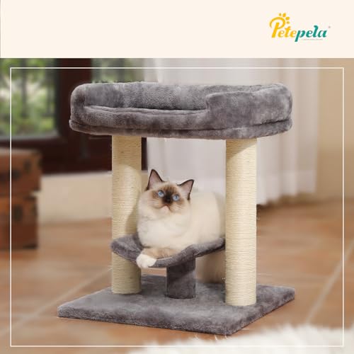 19" Cat Scratching Post with Plush Top Bed (Grey)