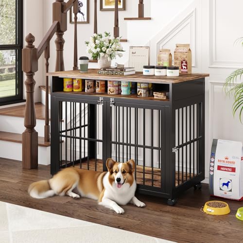 39.4" Dog Crate Furniture for Medium and Large Breed (Brown / 39.4"L x 23.6"W x 31.5"H)