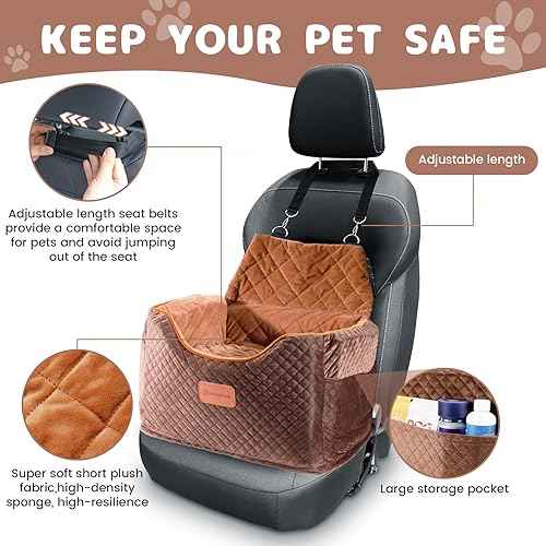 Memory Foam Booster Dog Car Seat with Washable Removable Cover (Brown / Small)