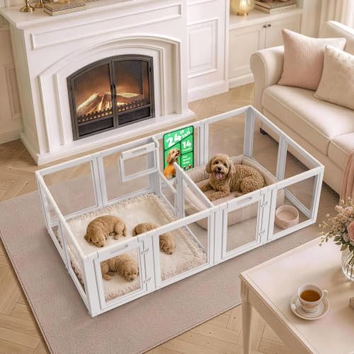 AuraSpace Acrylic Dog Playpen with Whelping Door (White / 24"H)