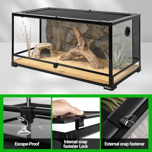 50 Gallon Reptile Glass Tank Terrarium 2 in 1 Side Meshes and Side Glasses Double Hinge Door with Screen Ventilation Tempered Glass 36" x 18" x 17.75" (36" x 18" x 17.75" (50 Gallon))