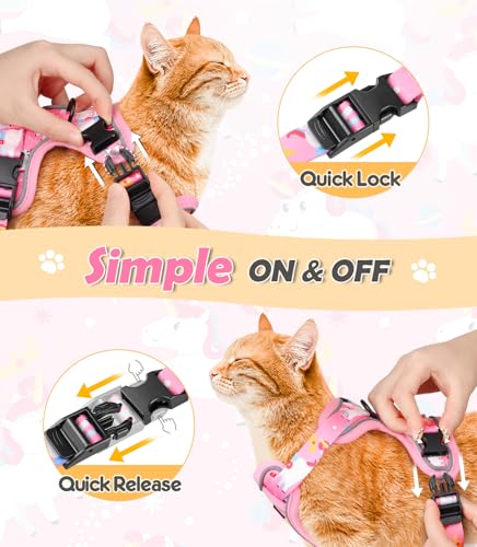 Cat Harness and Leash Set[MAX Safety 4th (H603 Pro Pink Unicorn / Medium (13-18lb))
