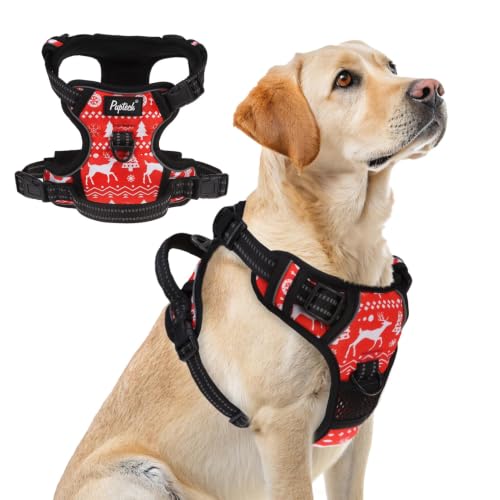 No Pull Christmas Dog Harness for Large (Red(Dense Pattern) / Large)