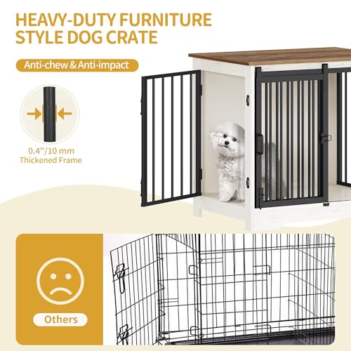 27.2" S Dog Crate Furniture Indoor Dog Kennel with Barn Door (White Brown / 27.2"L x 19.3"W x 25.4"H)