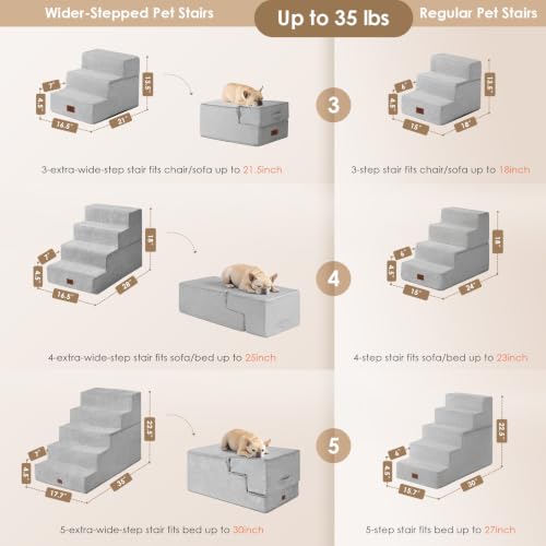 Dog Stairs for Bed 18" H (Light Grey / Extra Wide 16.5" x 28" x 18")