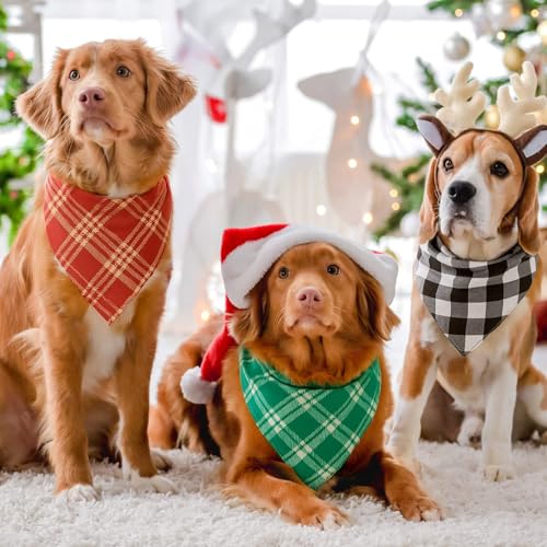 100 Pcs Christmas Red and Green Plaid Dog Bandanas Bulk for Medium (Red Green Plaid / 25.6 x 17.7 x 17.7 Inch)